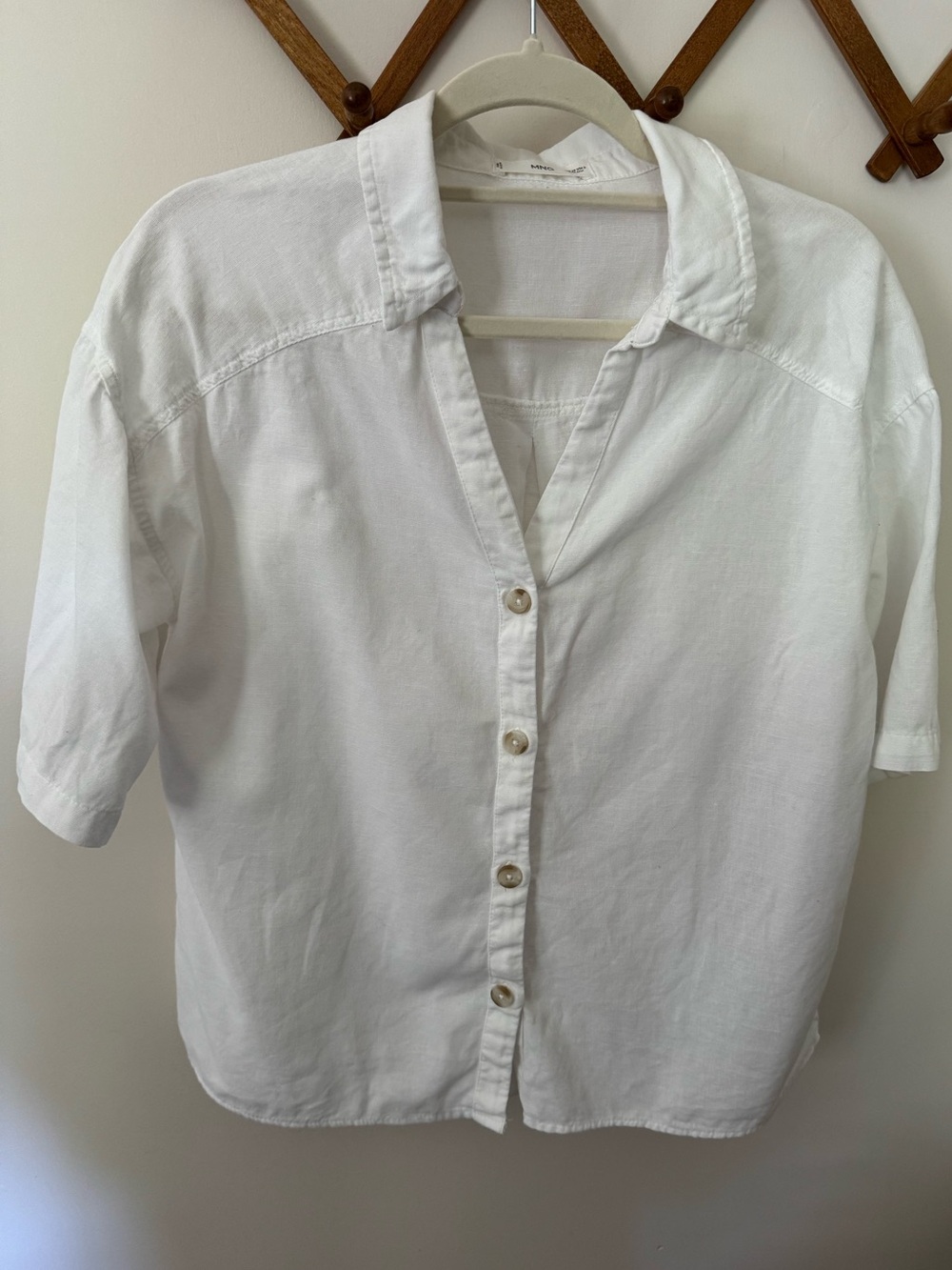 MNG White Linen Button Up Top
